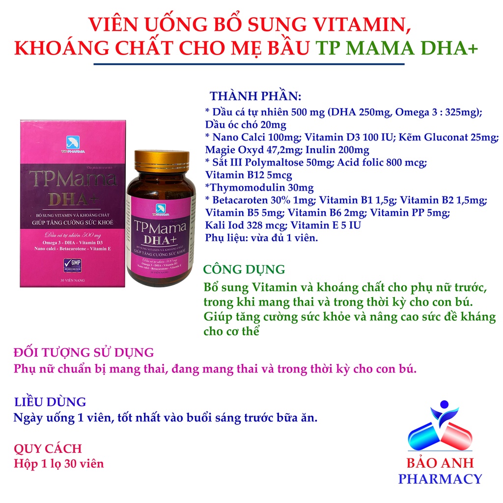 VIÊN UỐNG BỔ BÀ BẦU_TĂNG CƯỜNG DHA- TP MAMA DHA+ _ Hộp 30 viên.