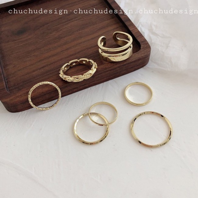 IF YOU Bộ 8 nhẫn   hợp kim màu vàng/ bạc phong cách Hàn Quốc