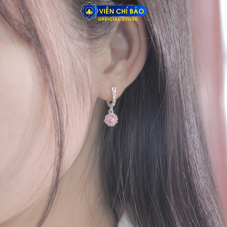 Bông tai bạc nữ quả cầu lấp lánh móc tròn chất liệu bạc 925 thời trang phụ kiện trang sức nữ Viễn Chí Bảo B400003