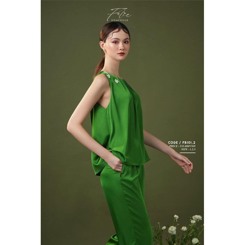 Folie Homewear đồ mặc nhà sát nách quần dài lụa FB101.2