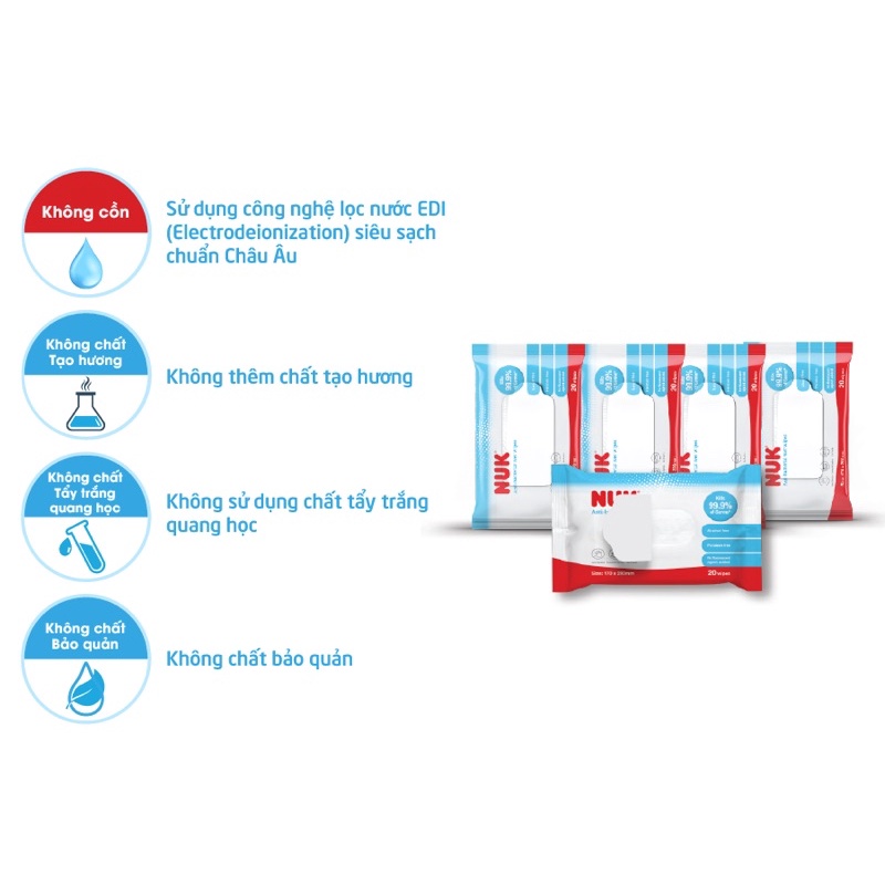 KHĂN ƯỚT DIỆT KHUẨN KHÔNG CHỨA CỒN NUK (20tờ)