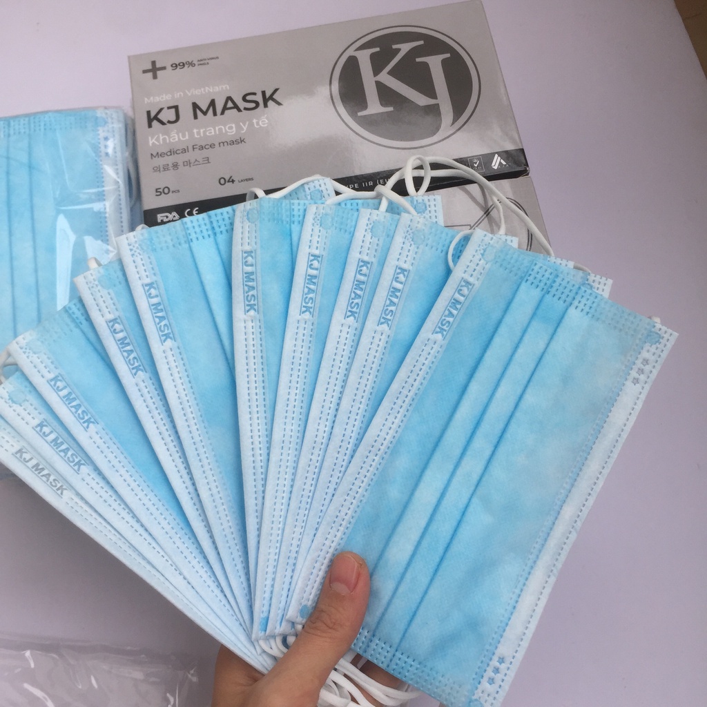 Khẩu trang y tế KJMASK chính hãng, Tiêu Chuẩn TYPE IIR Kháng Khuẩn màu xanh, trắng hộp 50 chiếc