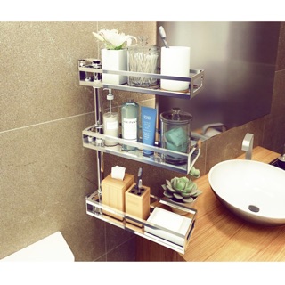 Kệ inox 3 tầng xoay 180 độ để phòng tắm, đồ bếp hàng chuẩn inox 304