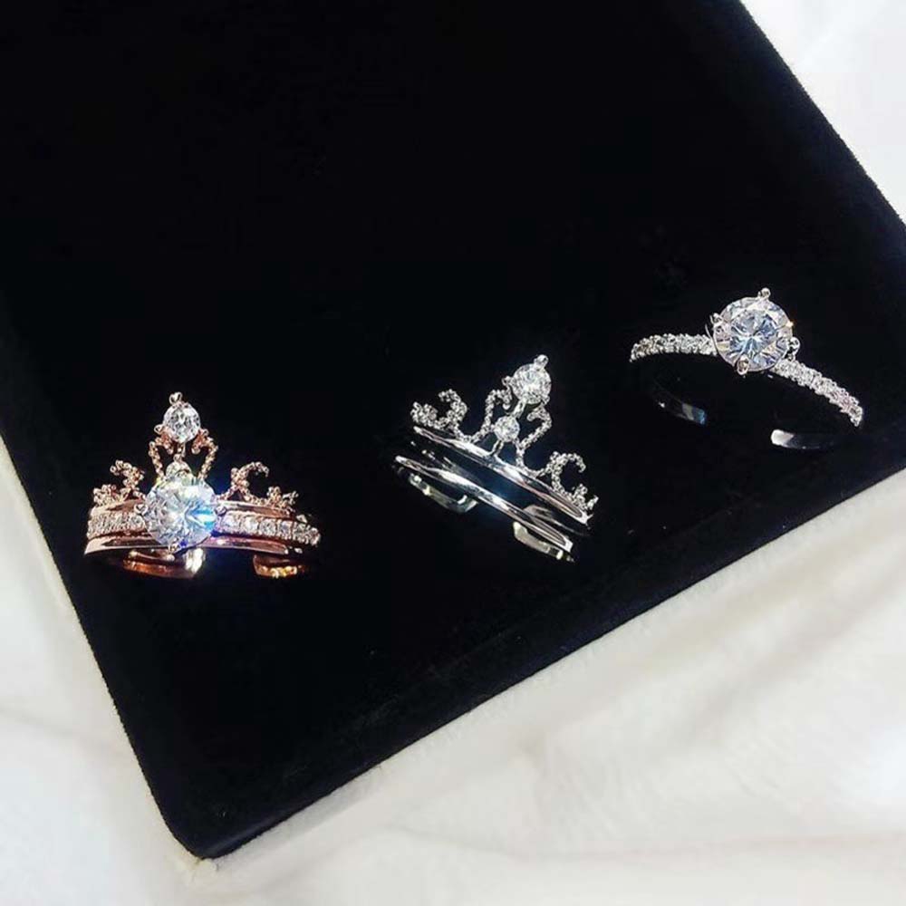 Nhẫn hở hình vương miện thiết kế 2 trong 1 đính đá độc đáo cho bạn nữ