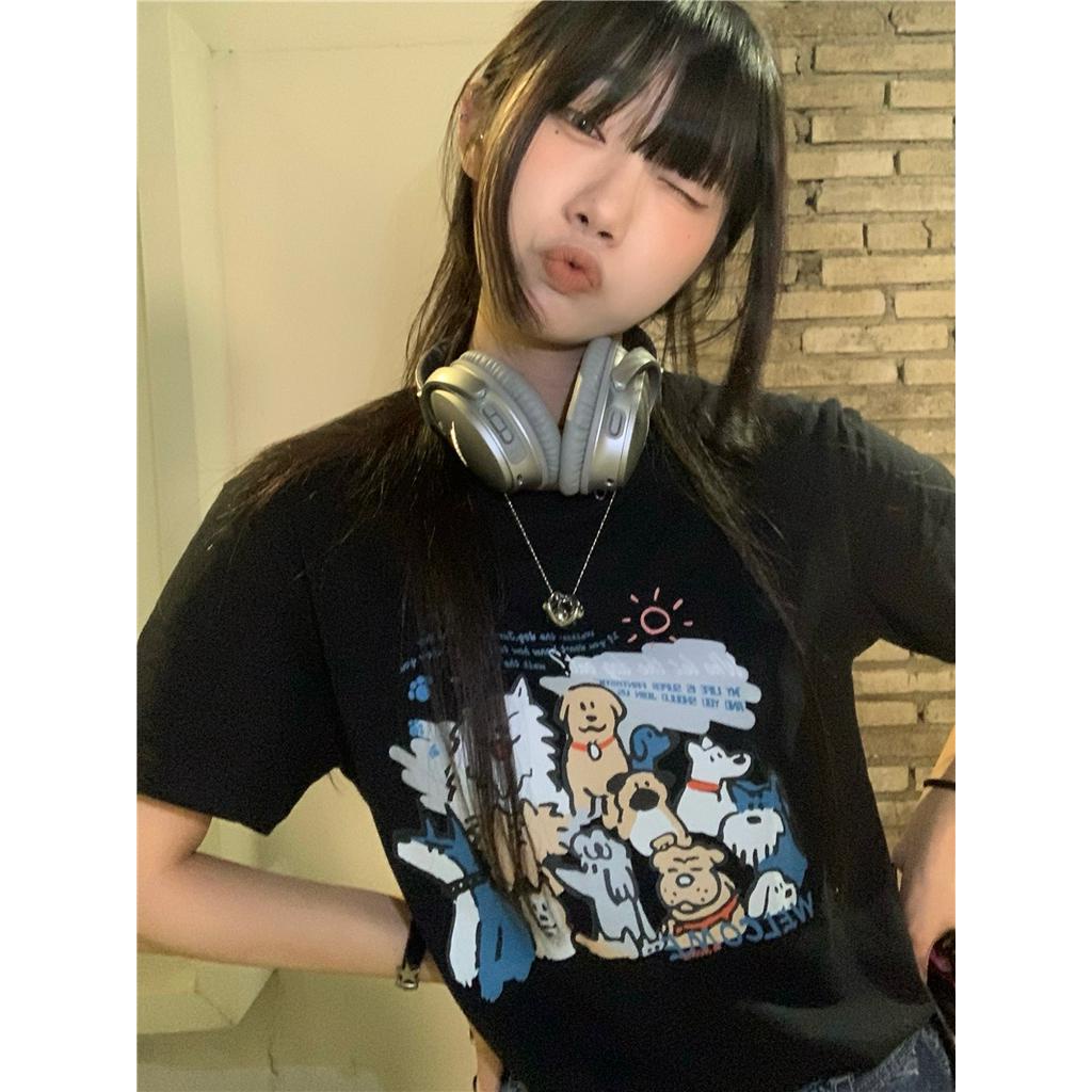 Áo Thun Nữ Tay Ngắn Cổ Tròn Dáng Rộng In Hình Cún Dễ Thương 51282