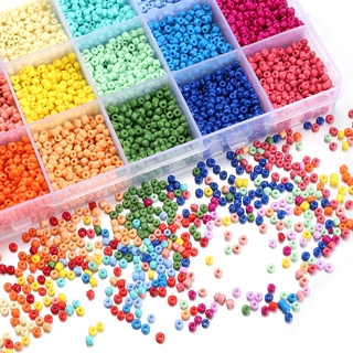 Fruit color Sand grain beads / Set of glass beads 3mm ， Beads （3mm * 18 Grids * 14000pcs）