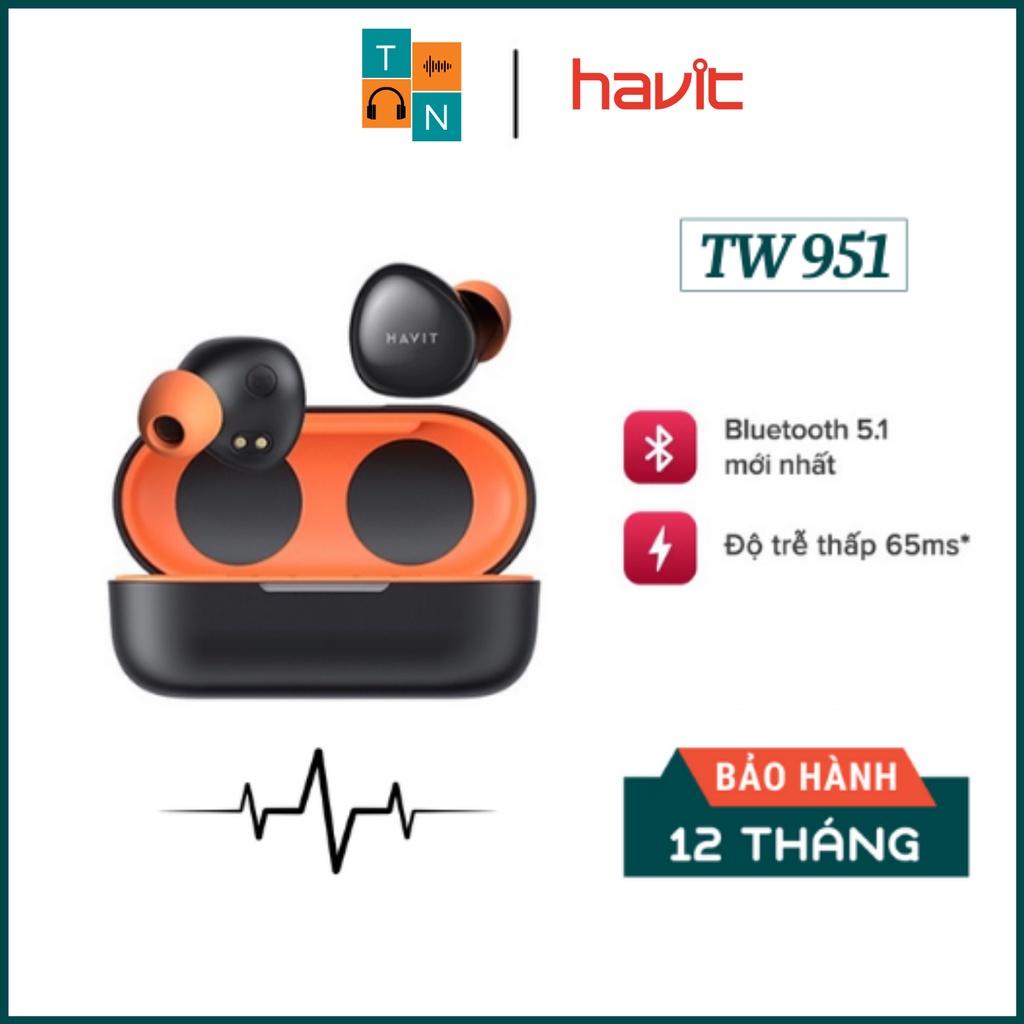 Tai Nghe True Wireless HAVIT TW951, Bluetooth 5.1, Điều Khiển Cảm Ứng, Nghe Đến 15H - Chính Hãng BH 12 tháng