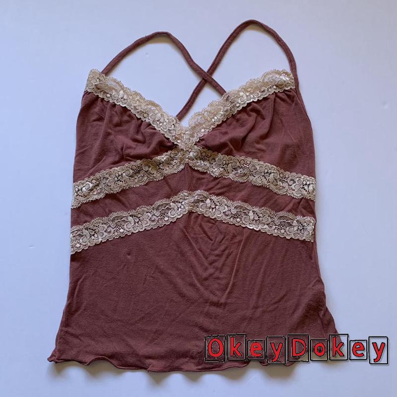 Áo Hai Dây Cổ Chữ V Viền Ren Dáng Ôm Thời Trang Mùa Hè Cho Nữ