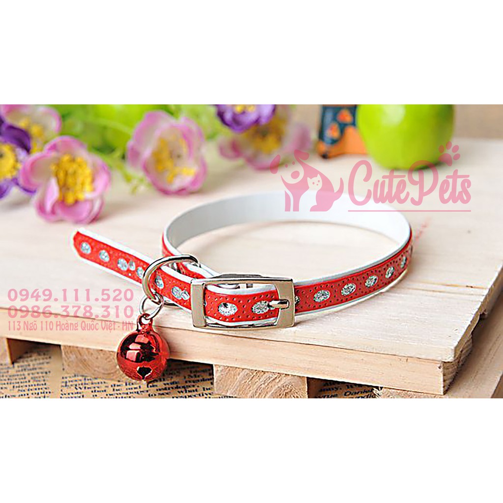 Vòng cổ gắn chuông họa tiết lấp lánh Cho chó mèo nhỏ - CutePets Phụ kiện chó mèo Pet shop Hà Nội