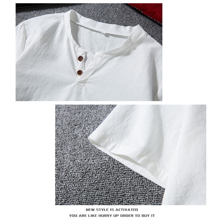 Áo Thun Tay Ngắn Cổ Chữ V plus Size Bằng Vải Cotton Lanh Thời Trang Mùa Hè Cho Nam