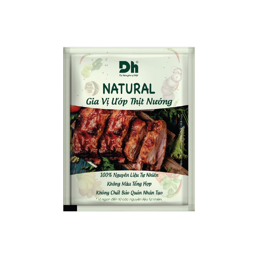 NATURAL Gia Vị Ướp Thịt Nướng 10gr Dh Foods giúp cho món Thịt Nướng thơm hơn và mùi vị đặc biệt hơn