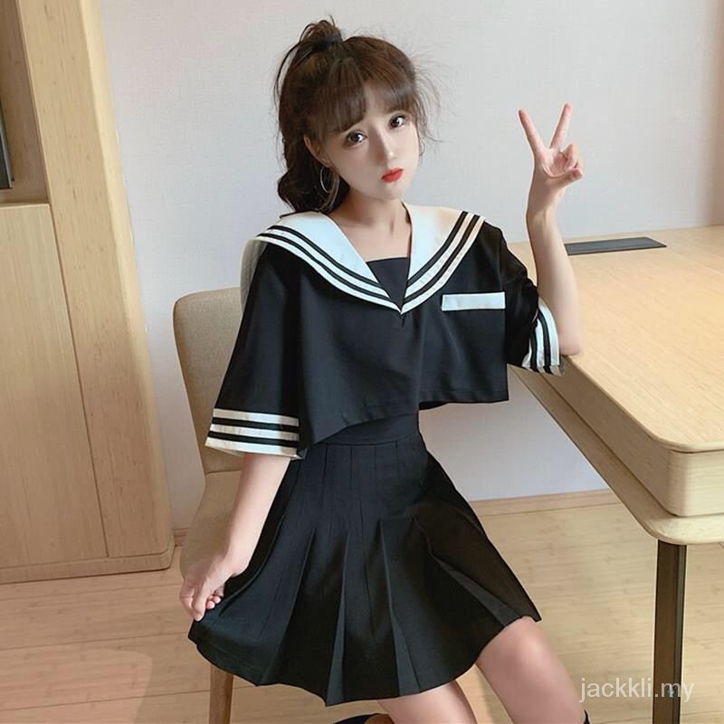 Bộ Áo Thủy Thủ + Chân Váy Ngắn Xếp Ly Phong Cách Nhật Bản Mới Cho Nữ