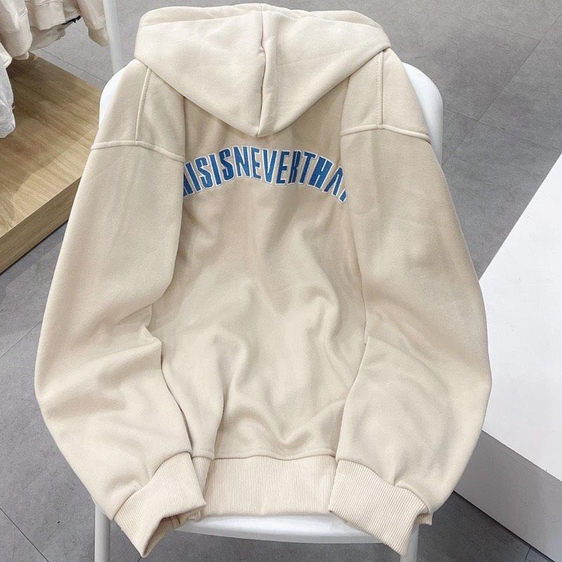 Áo Khoác Kéo Khoá THISIS, Áo Khoác Mũ 2 Lớp Form Đại Tay Bồng Chất Nỉ Cotton Dày