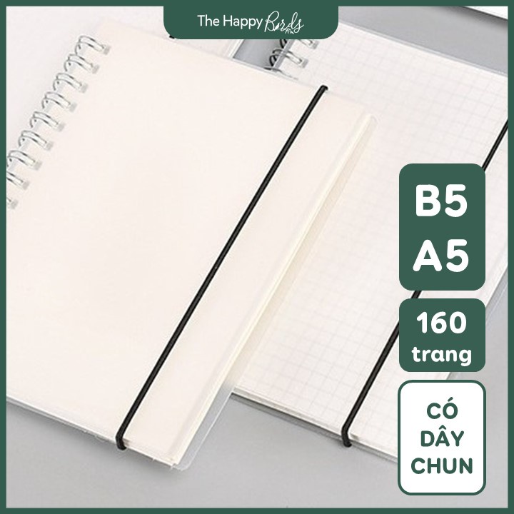 Sổ lò xo A5 B5 bìa trong có dây caro kẻ ngang trơn chấm dot làm sổ tay planner sketchbook