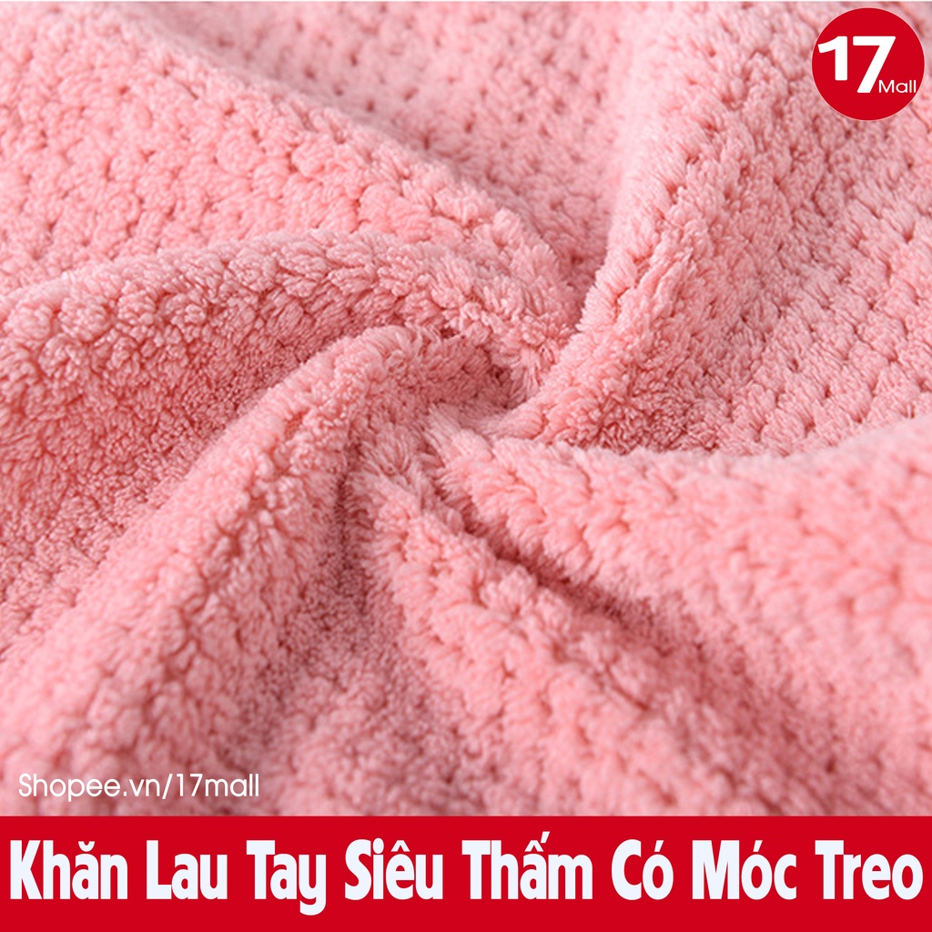 Khăn lau tay nhà bếp siêu thấm, nhanh khô, có móc treo mềm mịn, khăn lau đa năng vuông 🛒17Mall