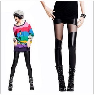 Quần Legging Bút Chì Giả Da Phối Lưới Thời Trang Nữ Tính