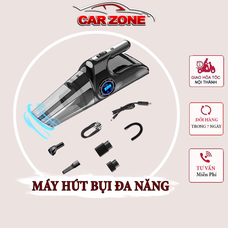Máy Hút Bụi Ô Tô Cầm Tay Mini 4 Trong 1 - Công Xuất 120W Kiêm Bơm Lốp Xe Ô Tô,Xe Máy,Có Đèn Pin Chiếu Sáng Tiện Lợi Ver4