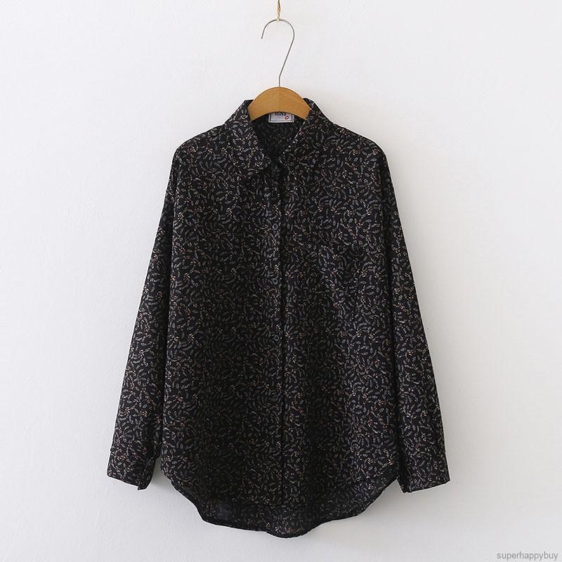 Áo Kiểu Tay Dài Hoạ Tiết Hoa Thiết Kế Dáng Rộng Thoải Mái