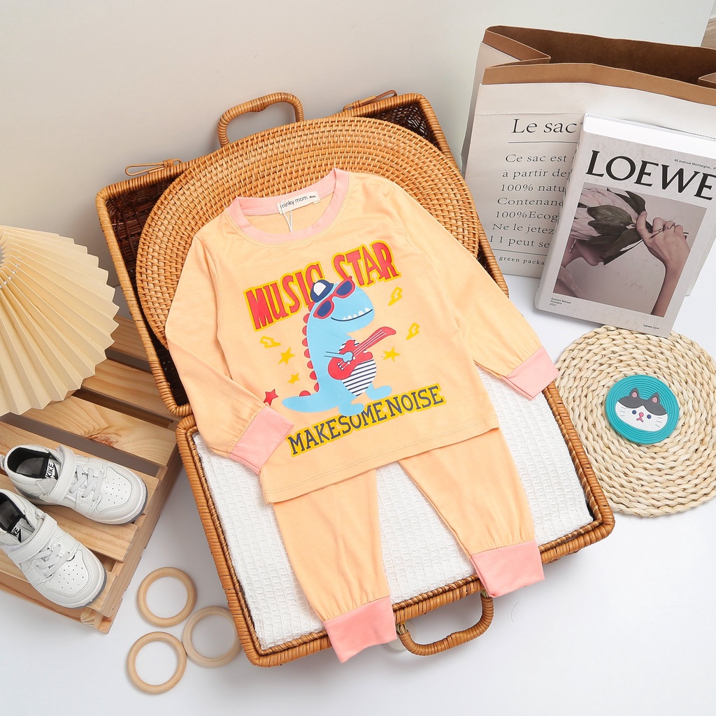 Bộ Dài Tay Cho Bé Trai Bé Gái Minky Mom Chất Thun Lạnh In Hình Đáng Yêu, Phối Viền Lạ Mắt, Bộ Thu Đông Cho Bé - TD5
