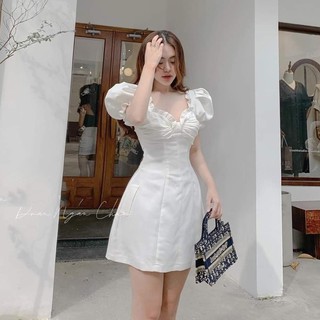 Đầm nhúm ngực tay phồng
