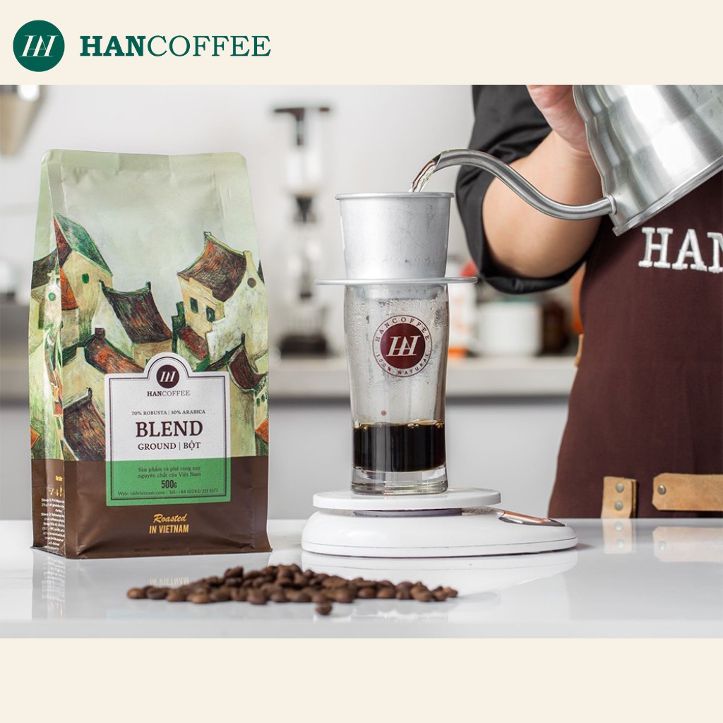 Cà Phê Pha Phin Rang Mộc Nguyên Chất Vị Chua Nhẹ Đắng Dễ Chịu HANCOFFEE Blend (Dạng Hạt Và Dạng Bột Túi) - HN70R30ABH1