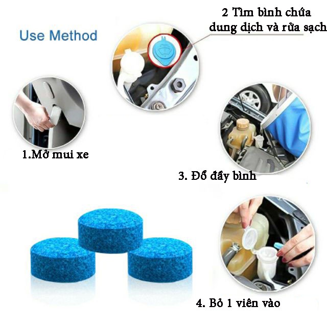 Combo 50 Viên sủi rửa kính chuyên dụng xe ô tô - Chất tẩy rửa kính chắn gió xe - ASIA.XEHOI