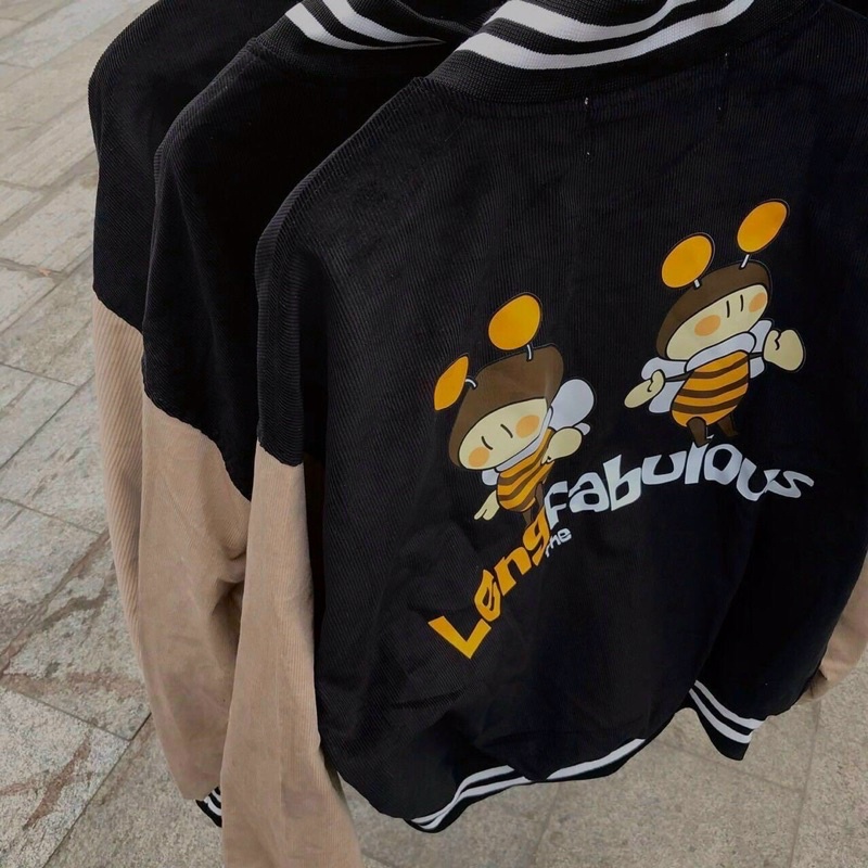 Áo khoác nhung, áo nhung bombo 2 chú ong vàng ma4558100 nam nữ cúc bấm sumisu shop