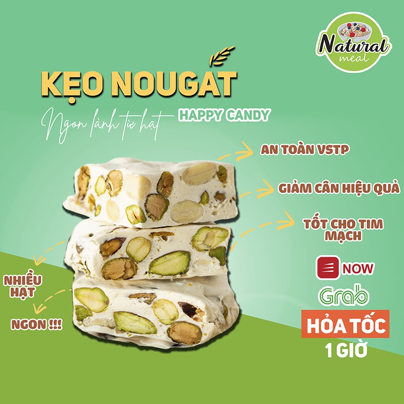 Kẹo hạt Nougat, Kẹo Nougat Hạnh Phúc ăn kiêng ăn vặt thơm ngon Healthy 500gram - Natural Meal