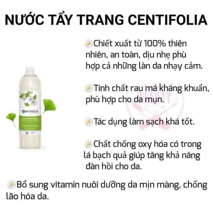 Nước Tẩy Trang Centifolia Eau Micellaire 500ml Siêu Dịu Dàng cho Da