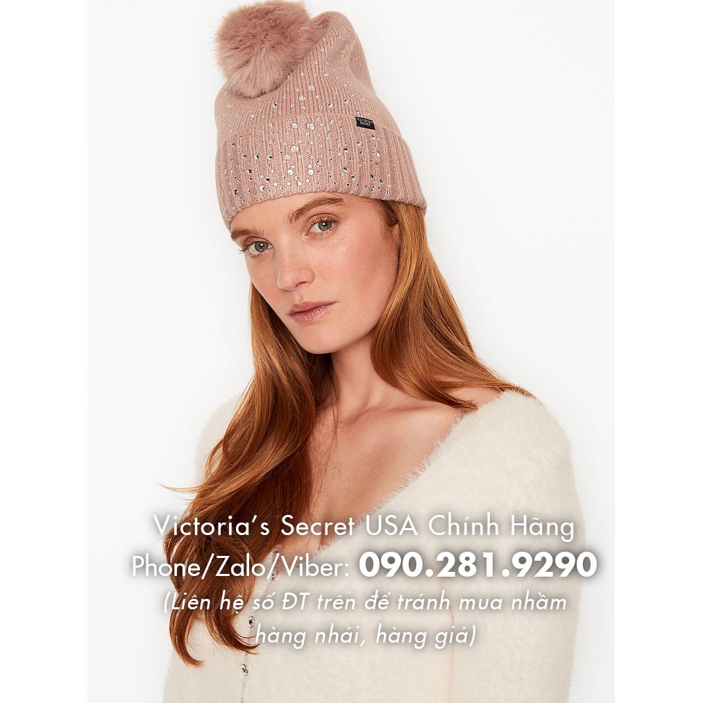 (55) Mũ len hồng đính hạt siêu xinh, phong cách Mỹ - Hàng nhập Victoria's Secret USA