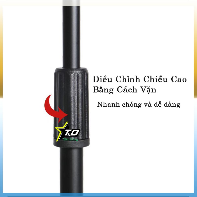 Chân mic đứng có 2 giá để mic hoặc điện thoại - Chân mic cao 1.7m thay đổi độ cao và xoay 180 độ