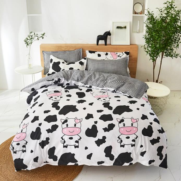 Trọn Bộ 4 Món-Thương Hiệu 🌸EVILY🌸- Chăn Ga Gối Mền Cotton Poly-Mẫu BÒ SỮA Đáng Yêu Vô Cùng