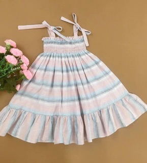 Đầm maxi 2 dây linen smock ngực