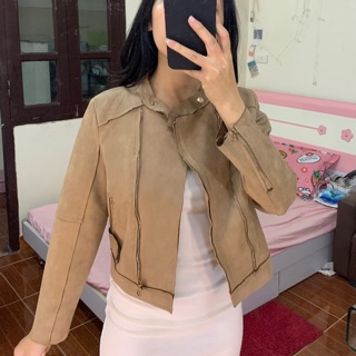 Thanh lý áo khoác da lộn màu nâu tây cực chất