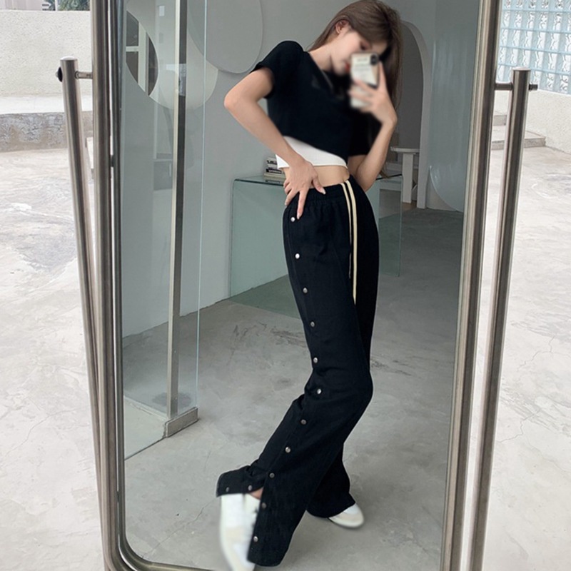 Quần jogger thể thao lưng cao ống rộng màu sắc đơn giản thời trang dành cho nữ