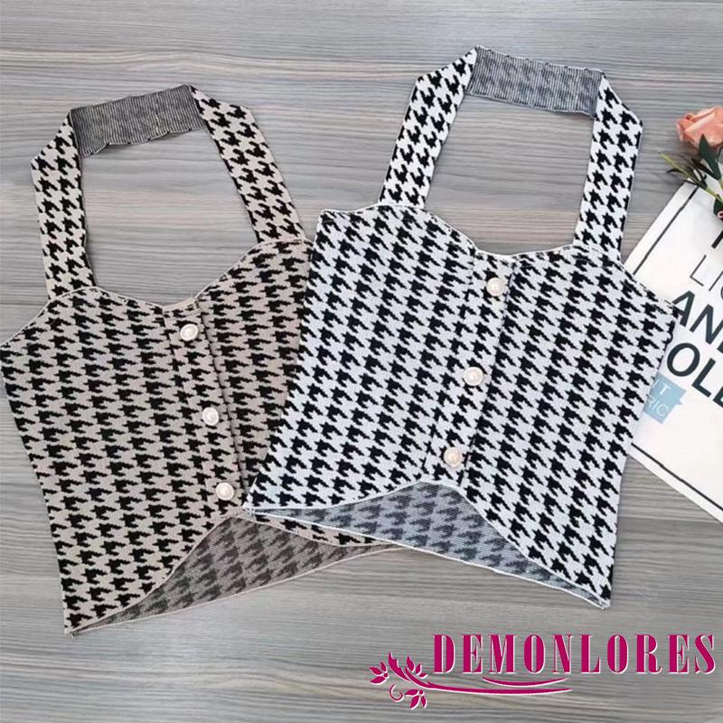 Áo tank top không tay cổ chữ V hở lưng phối nút thời trang thu đông cho nữ