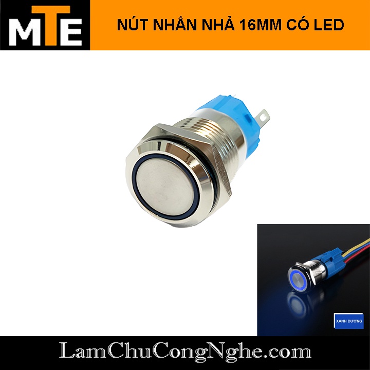 Nút nhấn nhả vỏ kim loại chống nước có led 16mm