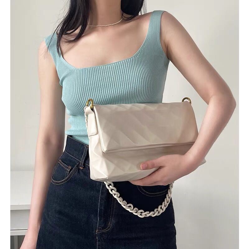 Túi đeo vai JASMIN NOIR dáng vuông chất da PU phong cách đơn giản thời trang dành cho nữ