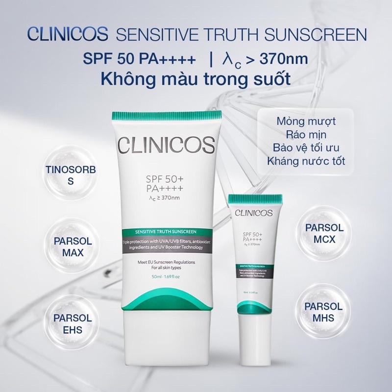 KEM CHỐNG NẮNG DÀNH CHO DA NHẠY CẢM CLINICOS SENSITIVE TRUTH SUNSCREEN SPF 50 PA++++ 50ML