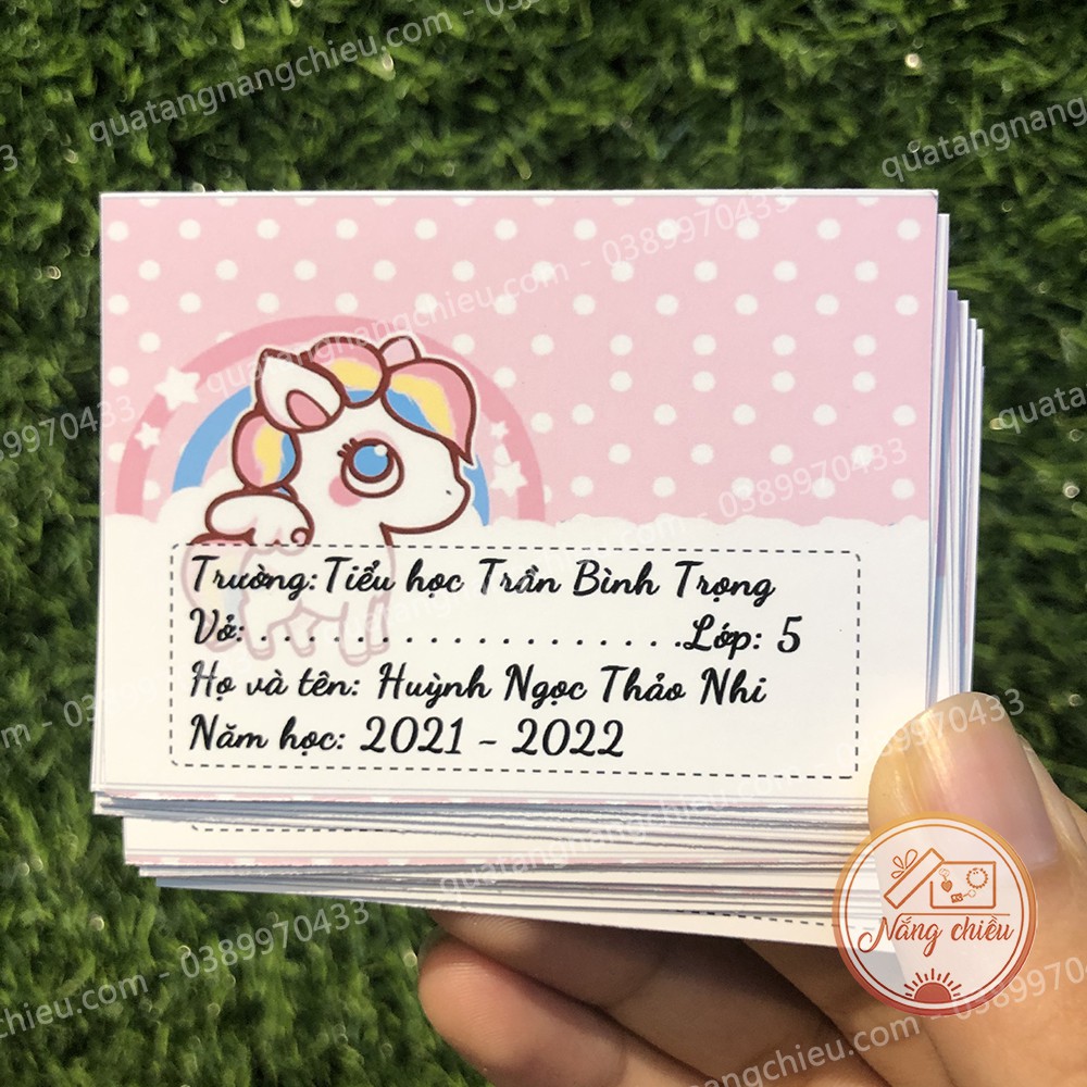 Nhãn vở in hình Ngựa Pony dễ thương dành cho bé gái - Nhãn dán thiết kế và in thông tin bé theo yêu cầu
