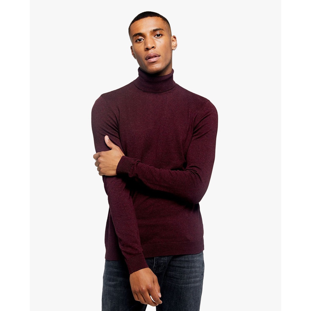 TOPMAN - Áo len nam cổ lọ Burgundy Marl 81A02SBRG-015