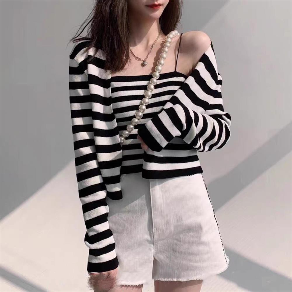 Áo Dệt Kim Hai Dây Màu Sắc Tươi Sáng Kẻ Sọc Dễ Phối Đồ