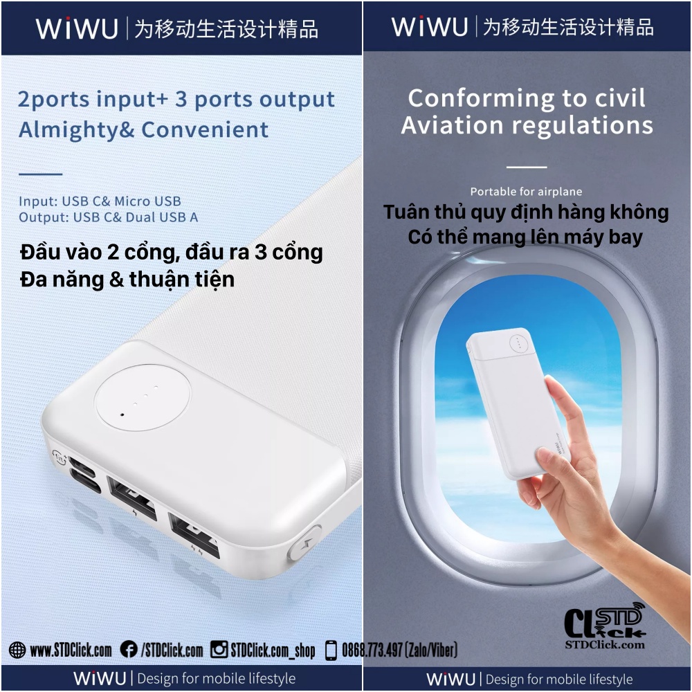 PIN SẠC DỰ PHÒNG WIWU JC-14 CHÍNH HÃNG 10.000 mAh SẠC NHANH PD - Q.C 22.5W