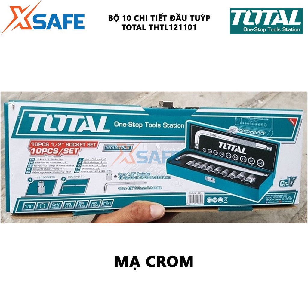 Bộ tuýp lục giác 10 chi tiết TOTAL THTL121101 gồm 9 đầu 1/2 inch, 1 tay cầm chữ L - chính hãng