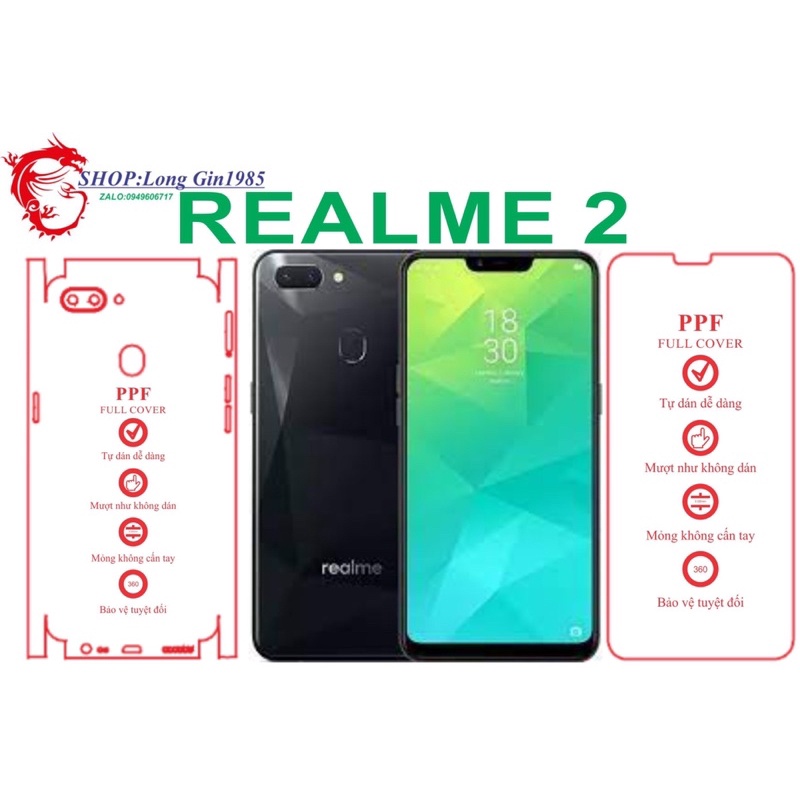 Realme 2 miếng dán trong Ppf mặt sau và mặt trước chống va đập chống trầy xước