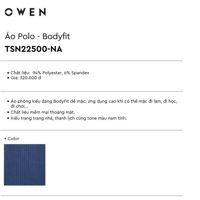 Áo thun nam ngắn tay cổ tròn OWEN TSN22500 phông T-shirt vải polyester thể thao cao cấp dáng body fit màu navy in chữ