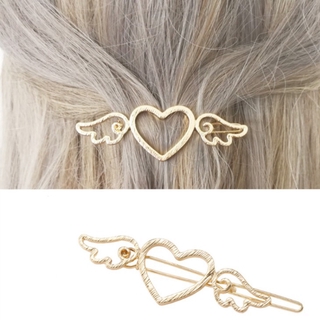[Stock] Hollow Peach Heart Wings Retro Simple Metal Hairpin /Hollow Smooth Love Heart Hair Pins Clip /Fashion Cute All-Match Hairpin / Side Clamp Liu Hai Horse Tail Clip for Women Lady
