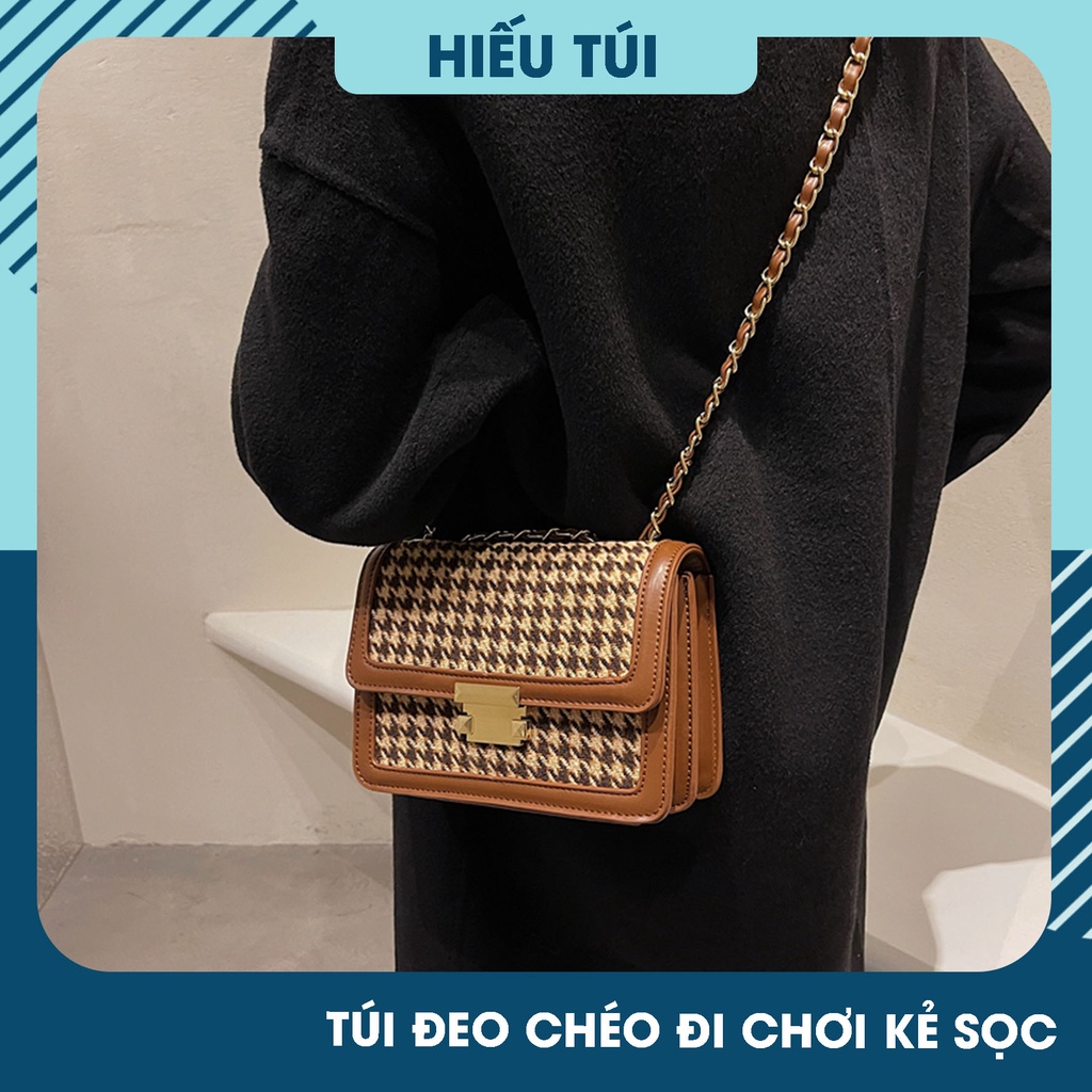 Túi đeo chéo đi chơi mini 3 ngăn họa tiết kẻ sọc đẹp thời trang công sở nữ dễ thương HT163