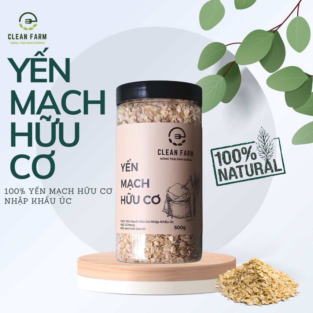 Combo 1kg Yến Mạch Hữu Cơ CLEAN FARM - yến mạch Úc tươi, cán dẹt, phù hợp Eat Clean, cho bé ăn dặm, ăn sạch sống khoẻ