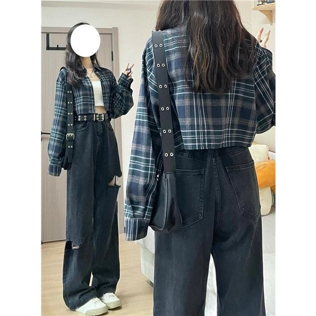 Áo Sơ Mi Tay Dài Chống Nắng Họa Tiết Sọc Caro Phong Cách Vintage